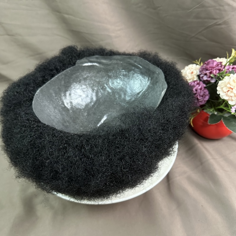 Poly Base Men Hair System 8x10 Inch #1 Color 4mm Afro Curl