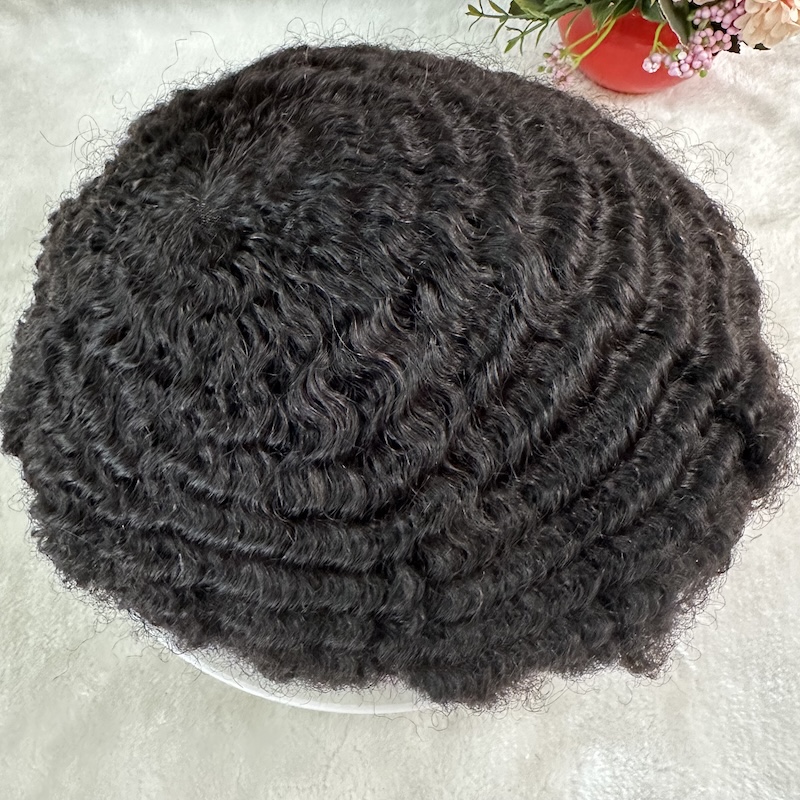 6mm Short Wave Mens Toupee French Lace Human Hair Replacement System 1B Color