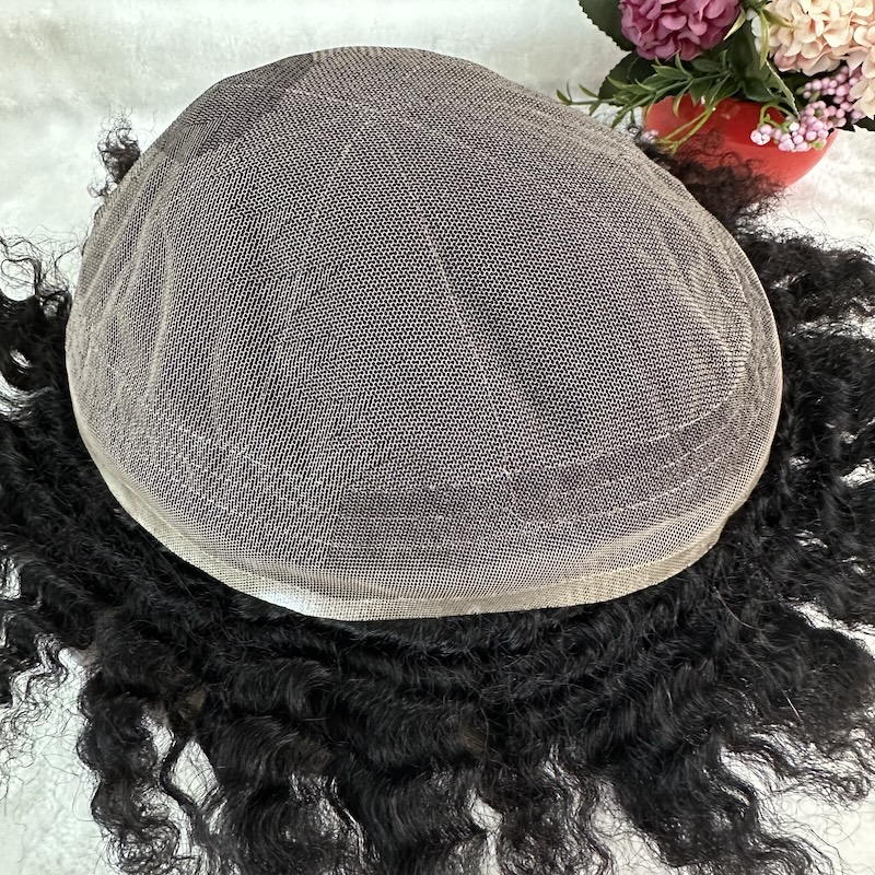 6mm Short Wave Mens Toupee French Lace Human Hair Replacement System 1B Color
