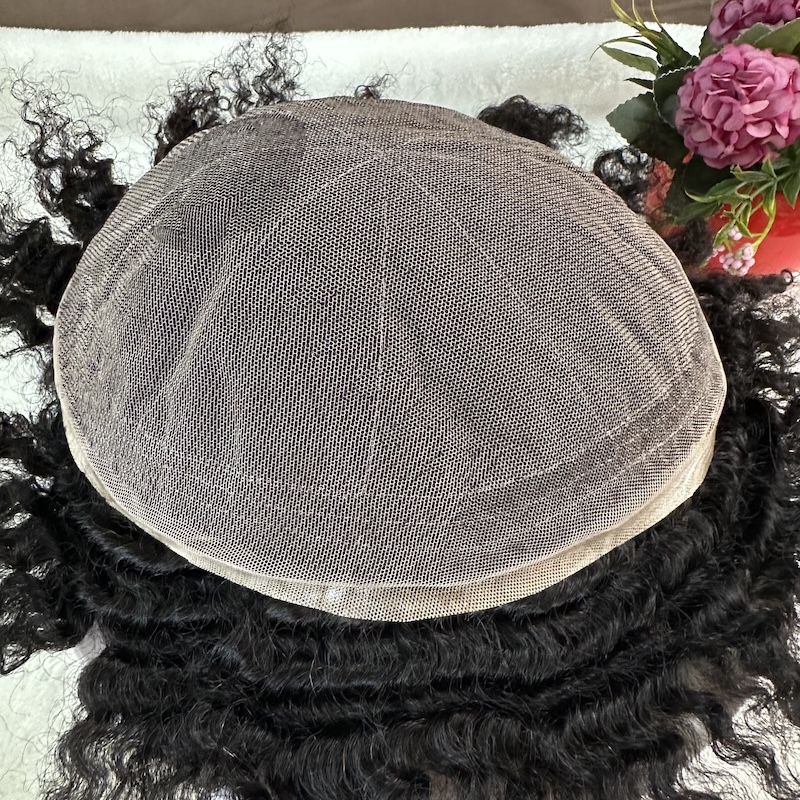 8mm Wave Mens Toupee French Lace Human Hair Replacement System 1B Color