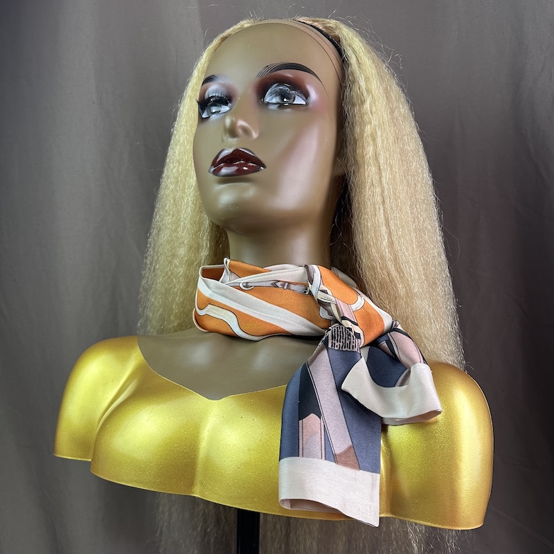 20 Inch Piano Blonde Kinky Straight Half Wig Raw Human Hair