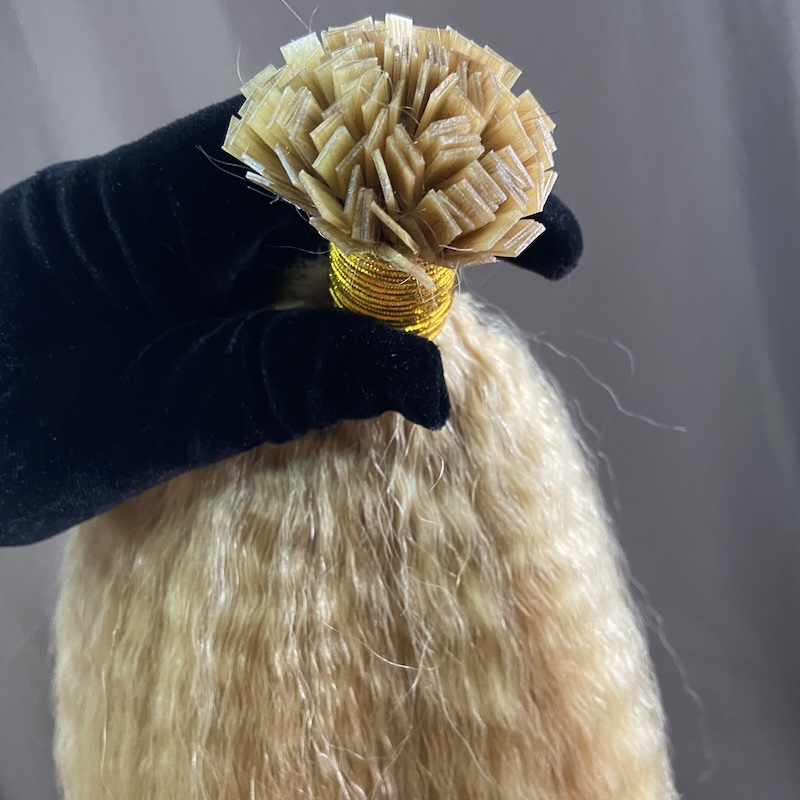 26 Inch Piano Blonde Kinky Straight K-tips Hair Extensions Raw Human Hair