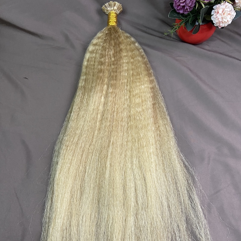 26 Inch Piano Blonde Kinky Straight K-tips Hair Extensions Raw Human Hair