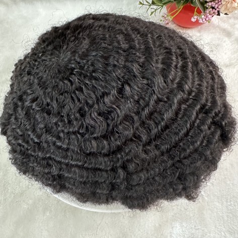 6mm Short Wave Mens Toupee French Lace Human Hair Replacement System 1B Color