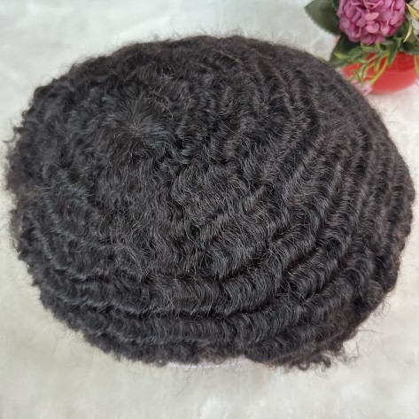 8mm Wave Mens Toupee French Lace Human Hair Replacement System 1B Color