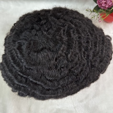 10mm Wave Mens Toupee French Lace Human Hair Replacement System 1B Color