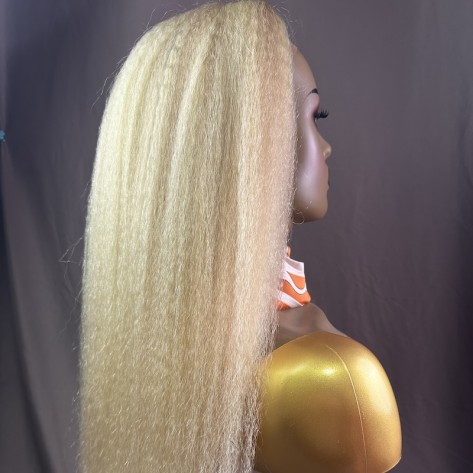 20 Inch Piano Blonde Kinky Straight Half Wig Raw Human Hair