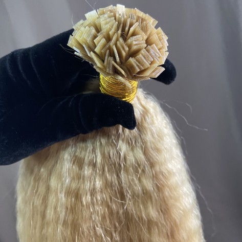 26 Inch Piano Blonde Kinky Straight K-tips Hair Extensions Raw Human Hair